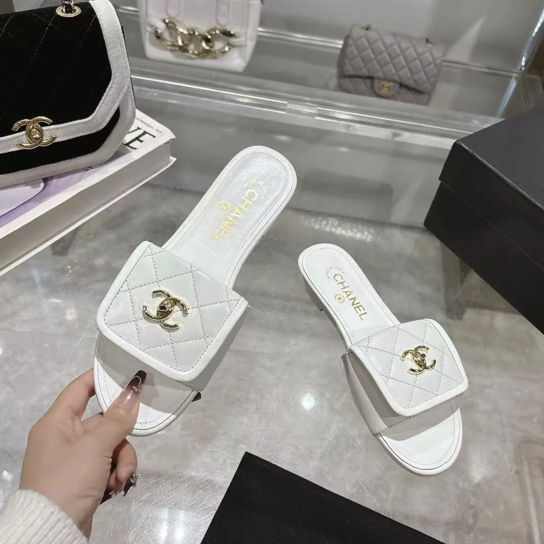👟👟Ex-factory price 340👟👟Chanel Chanel 25C new women's double C schoolbag buckle flat sandals, fabric sheepskin, color: black: white: pink: apricot, code number: 5-40 (customized 41 42 43 customized non-refundable)